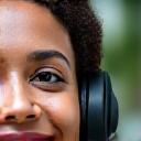 Team member talking on phone with headset