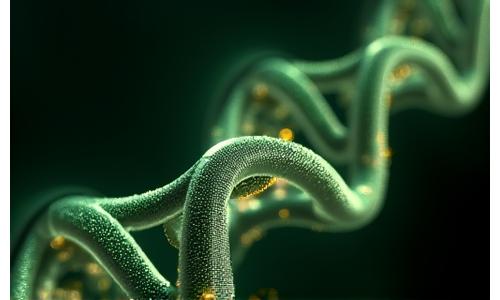 Close-up of a DNA strand model.