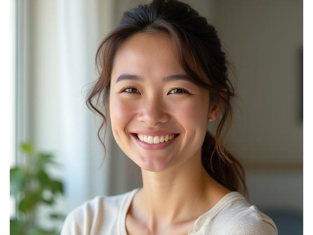 Photo of Anna, 42, smiling confidently after her lifestyle transformation.